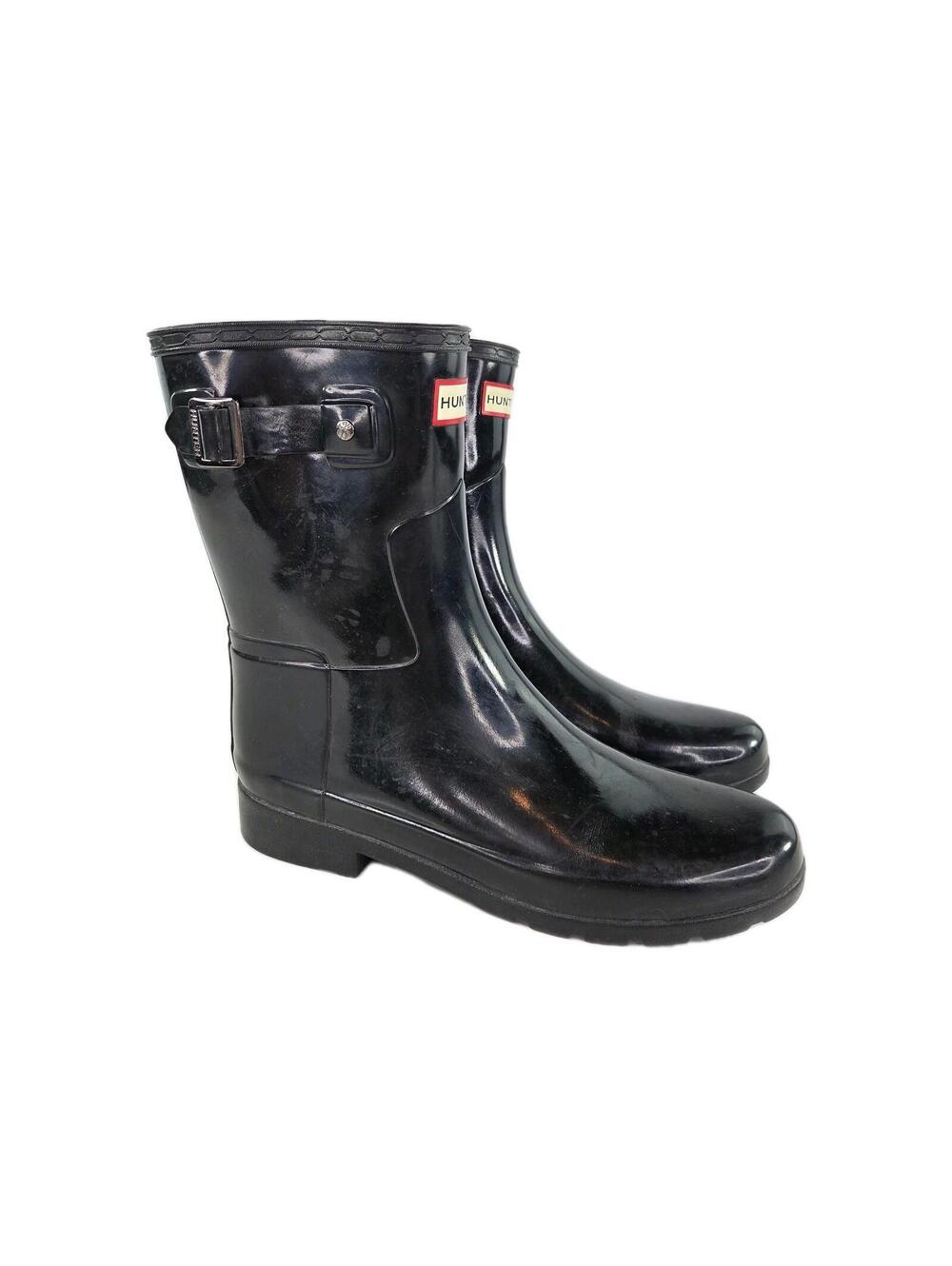 Hunter Womens Original Refined Short Boot US 9 Gloss Black Winter Rain Boots